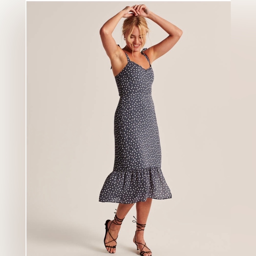 Abercrombie tie shoulder midi dress with slit - Picture 2 of 5